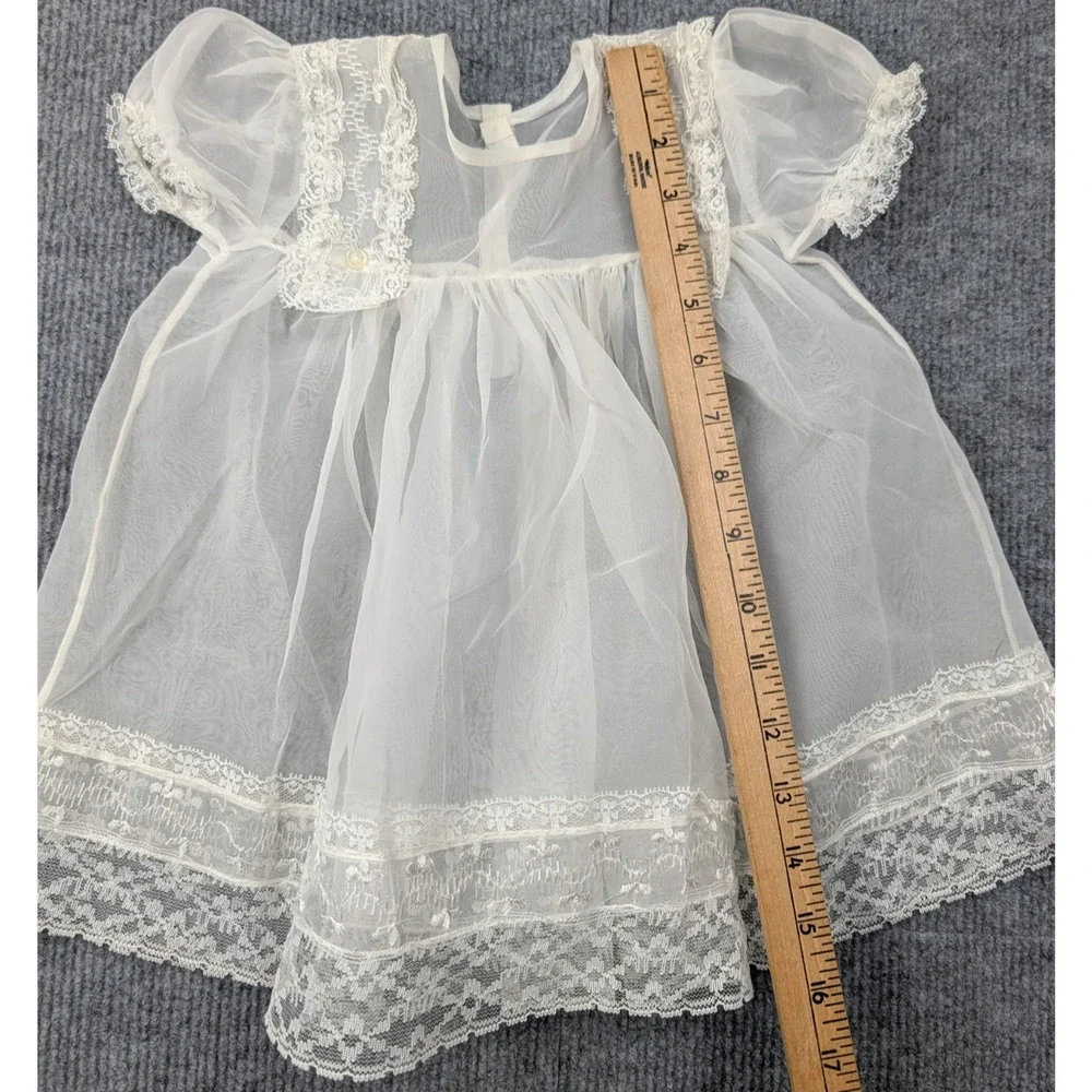 Vintage Baby Chiffon Dress Girls 0-6M Peasant Prairie Victorian Baptism Lace